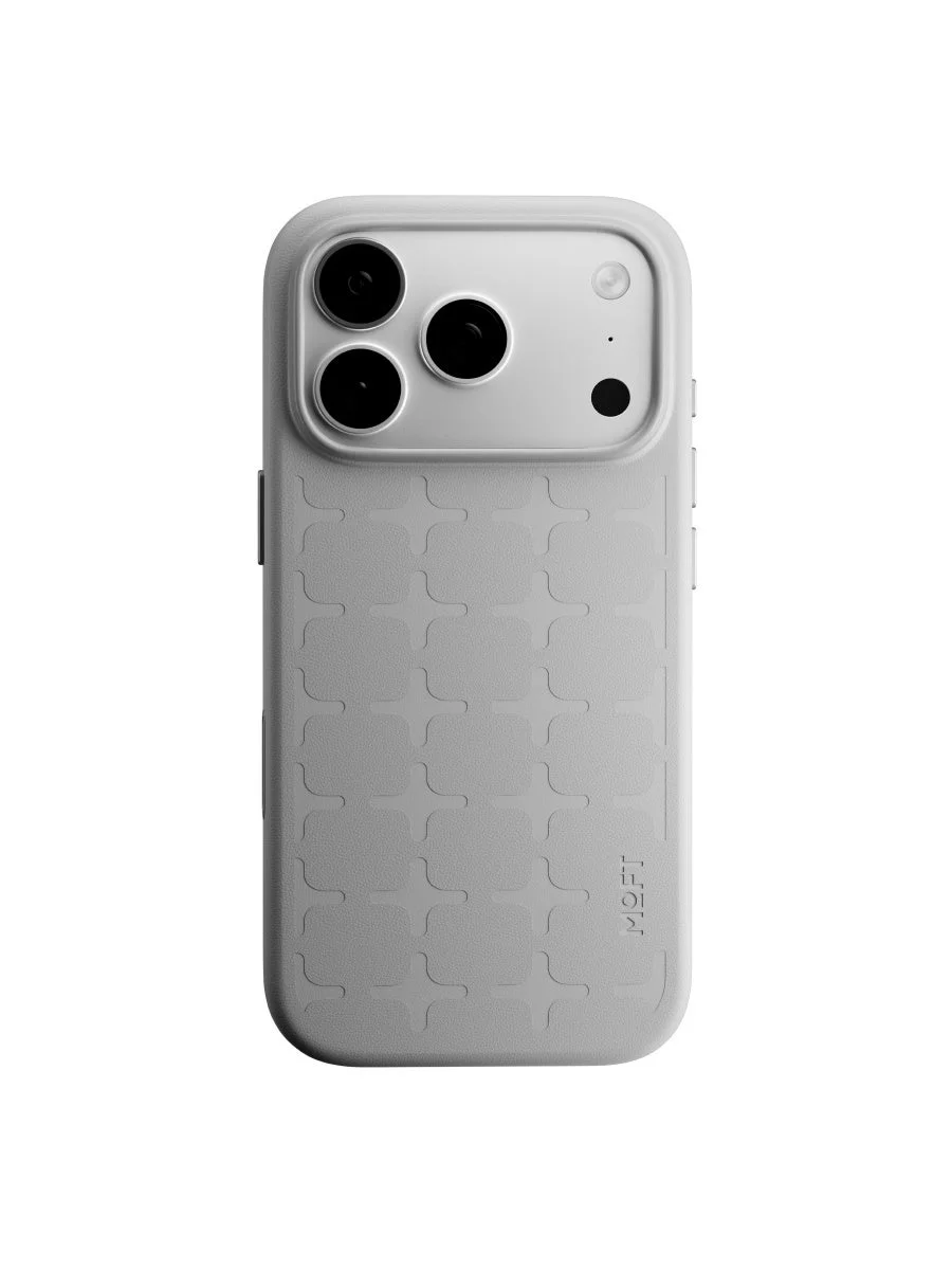 「MOFT」のロゴが入ったライトグレーのスマートフォンケース