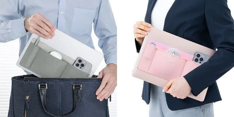 ノートPCに「貼るだけ」で周辺機器をスマートに持ち運び！サンワダイレクトから新色ガジェットポーチが登場