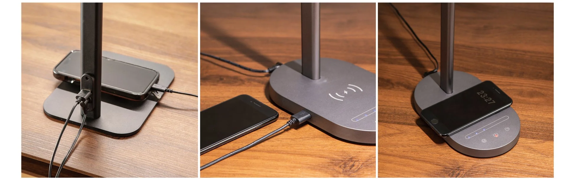 デスクランプでスマートフォンを充電