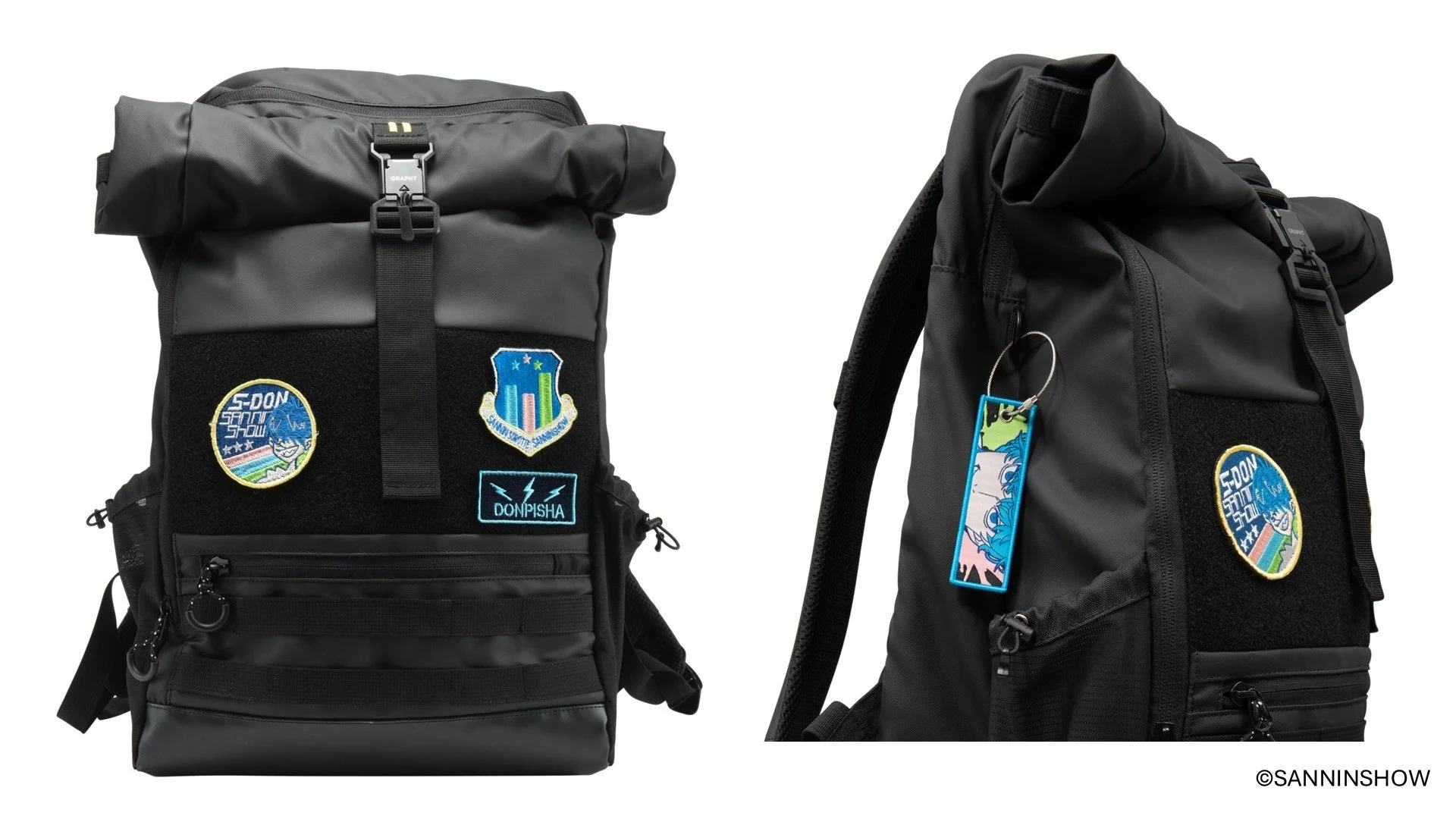 バックパックと付属のフライトタグ、ワッペン